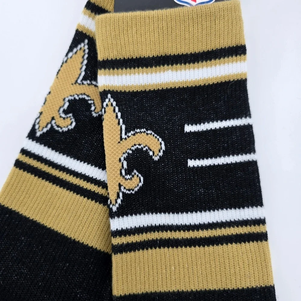 NFL New Orleans Saints Crew Socks Mens Striped Logo Black Gold Large NWT